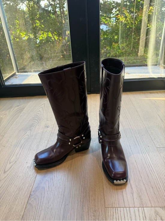 Sandro Shoes - Sandro Brown Leather Combat Moto Boots